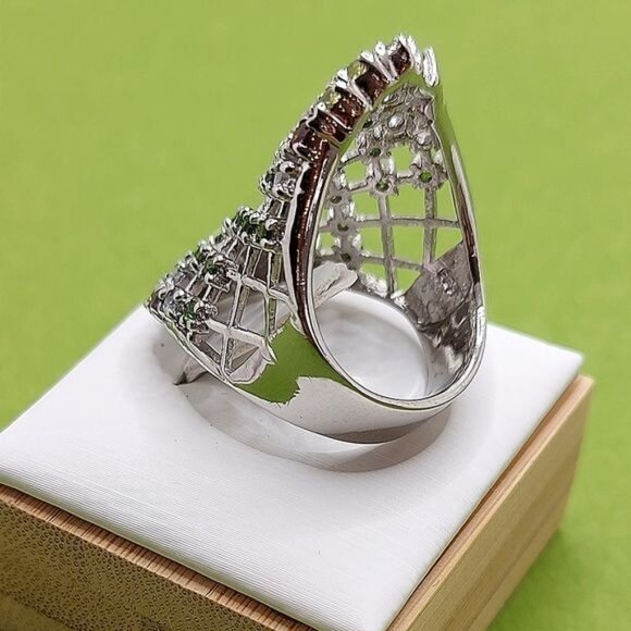 Natural Round Chrome Diopside Rhodolite Gems 925 Sterling Silver Ring Size 7 - Picture 6 of 12